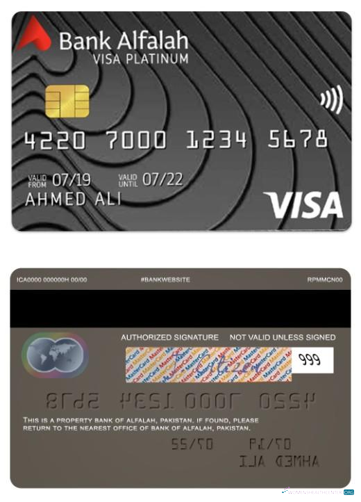 Download Pakistan Bank of Alfalah platinum visa credit card Photoshop template
